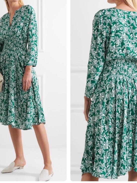 Maje Dresses & Skirts - Maje Green Rayelle Shirred Floral Crepe Midi Dress